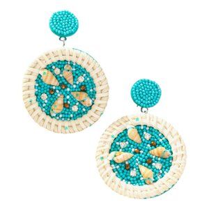 Pipi Tree Handwoven Rattan Rice Bead & Shell Earrings NWOT